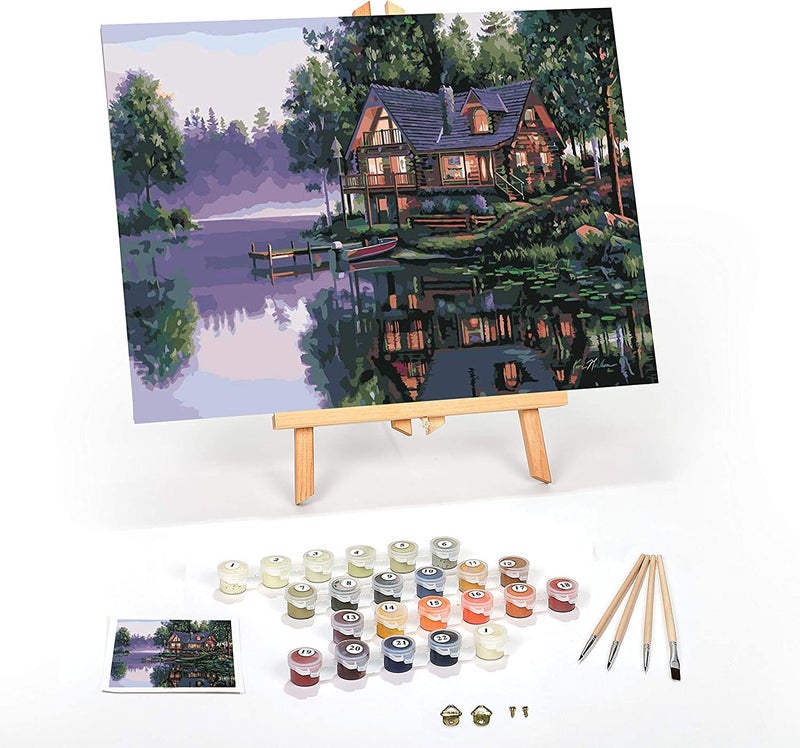 Ledgebay DIY Paint by Numbers Kit for Adults Framed Canvas Beginner to Advanced Paint by Numbers Kit Kits Include Acrylic Paint Set Brushes Tabletop Easel (Cabin Fever 12" x 16" Framed) - Image 1